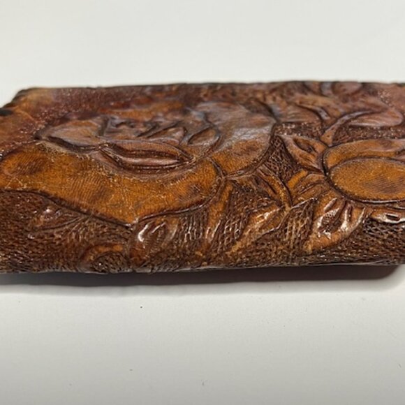 VTG Tooled Leather Coin Purse Snap Pouch Floral Roses Hand-Crafted 4.5"x2.5" - Picture 8 of 16